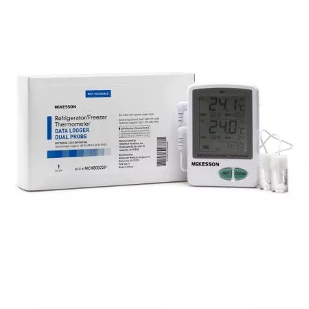 Datalogging Refrigerator / Freezer Thermometer with Alarm McKesson Fahrenheit / Celsius -58° to +158°F (-50° to +70°C) Flip-out Stand Battery Operated - M-1074443-762 - Each