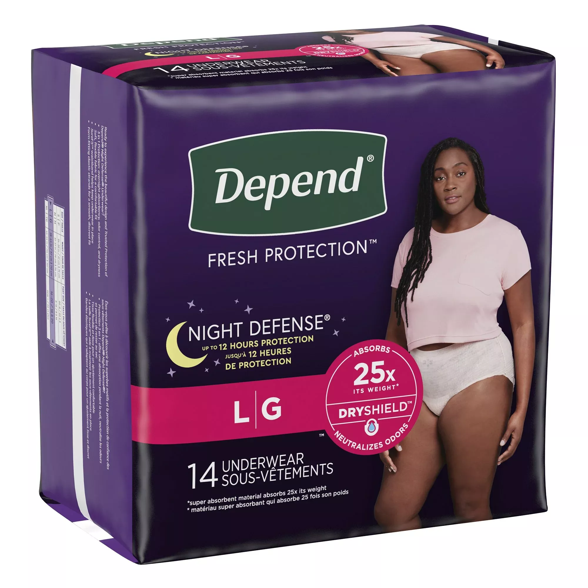 Depend Night Defense Women's Absorbent Underwear, Large