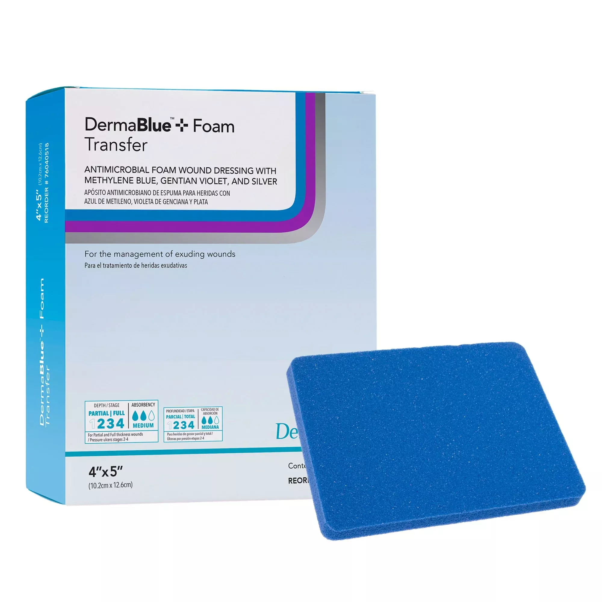DermaBlue+ Foam Silver Wound Dressing 4x5 Inch | DermaRite 76040514
