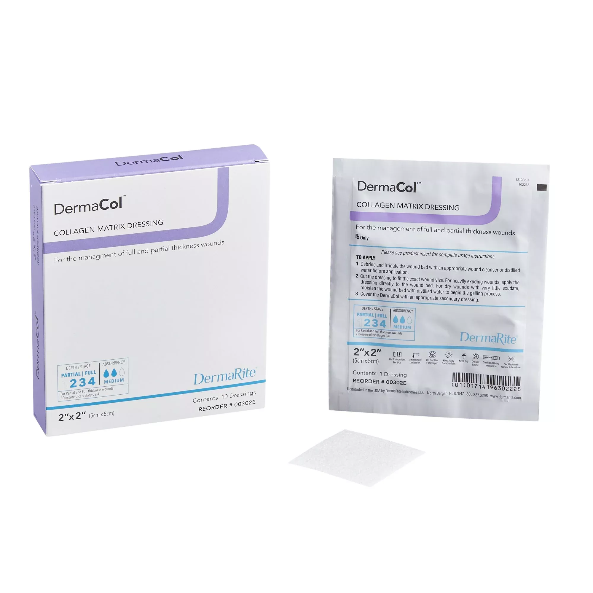 DermaCol Collagen Dressing 2x2 Inch Sterile | DermaRite 00302E