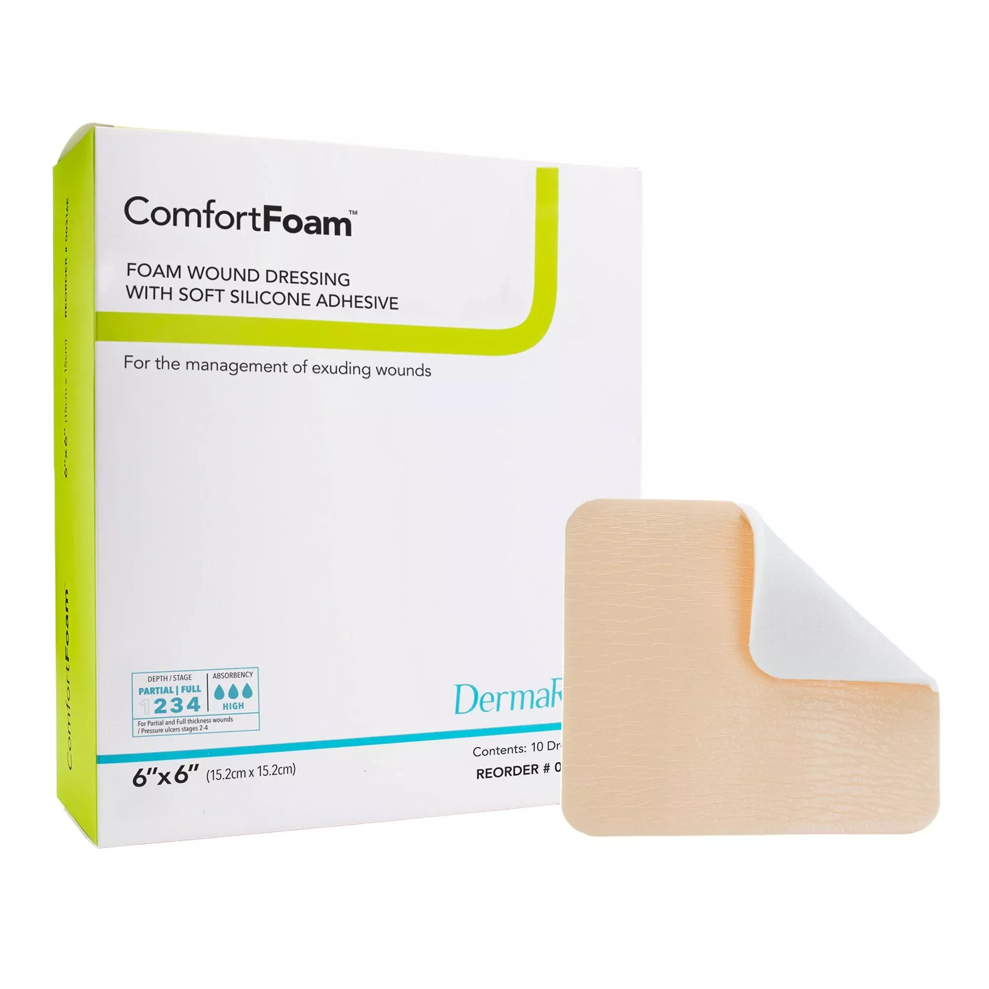 Dermarite 00318E ComfortFoam™ Silicone Adhesive w/ Border Silicone Foam Dressing, 6 x 6 Inch