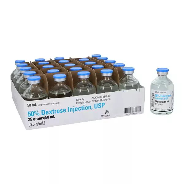 Dextrose / Water, Preservative Free 50% IV Solution 50 mL, Pfizer 00409664802, 25 Vials/Flat