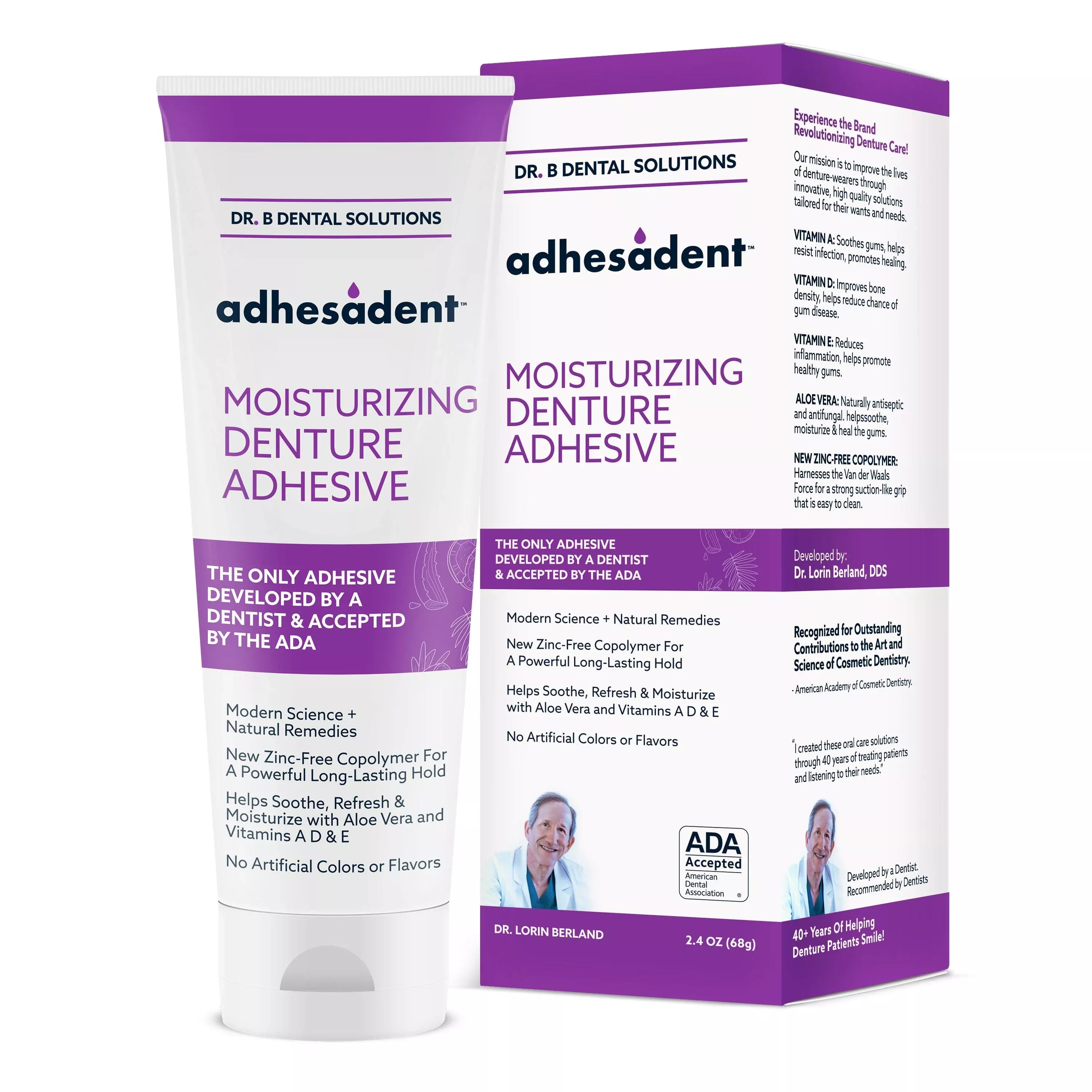 Dr. B Dental Adhesadent Denture Adhesive, 2.4 oz Tube