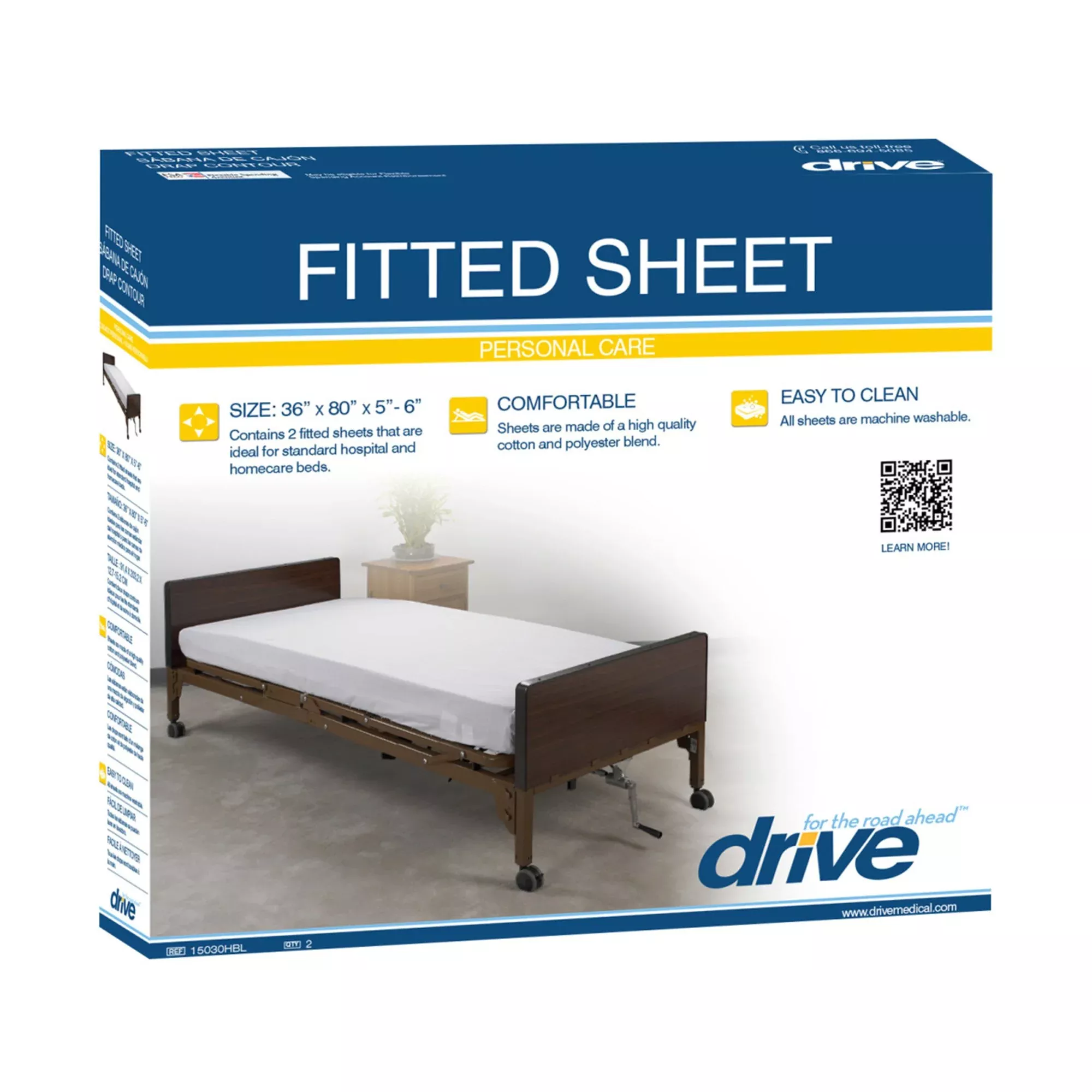 drive™ White Fitted Bed Sheet, 36 x 80 x 6 Inch