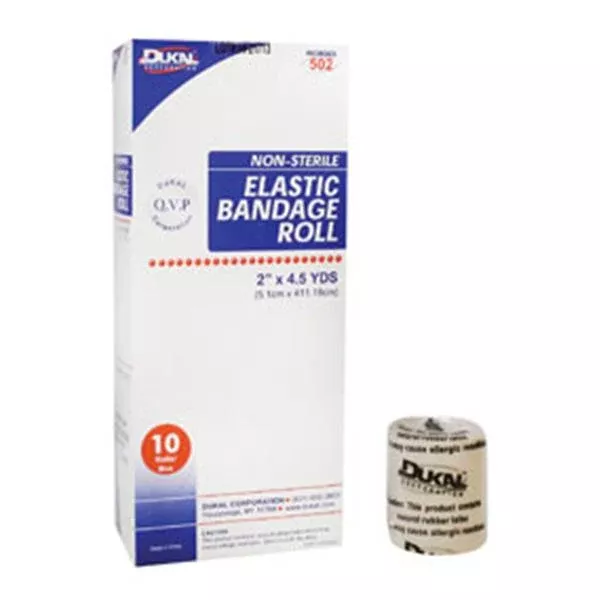 Dukal oration Bandage 2"x4.5yd Stretch Elastic 2 Clip Closure Tan Ltx NS 10/Bx