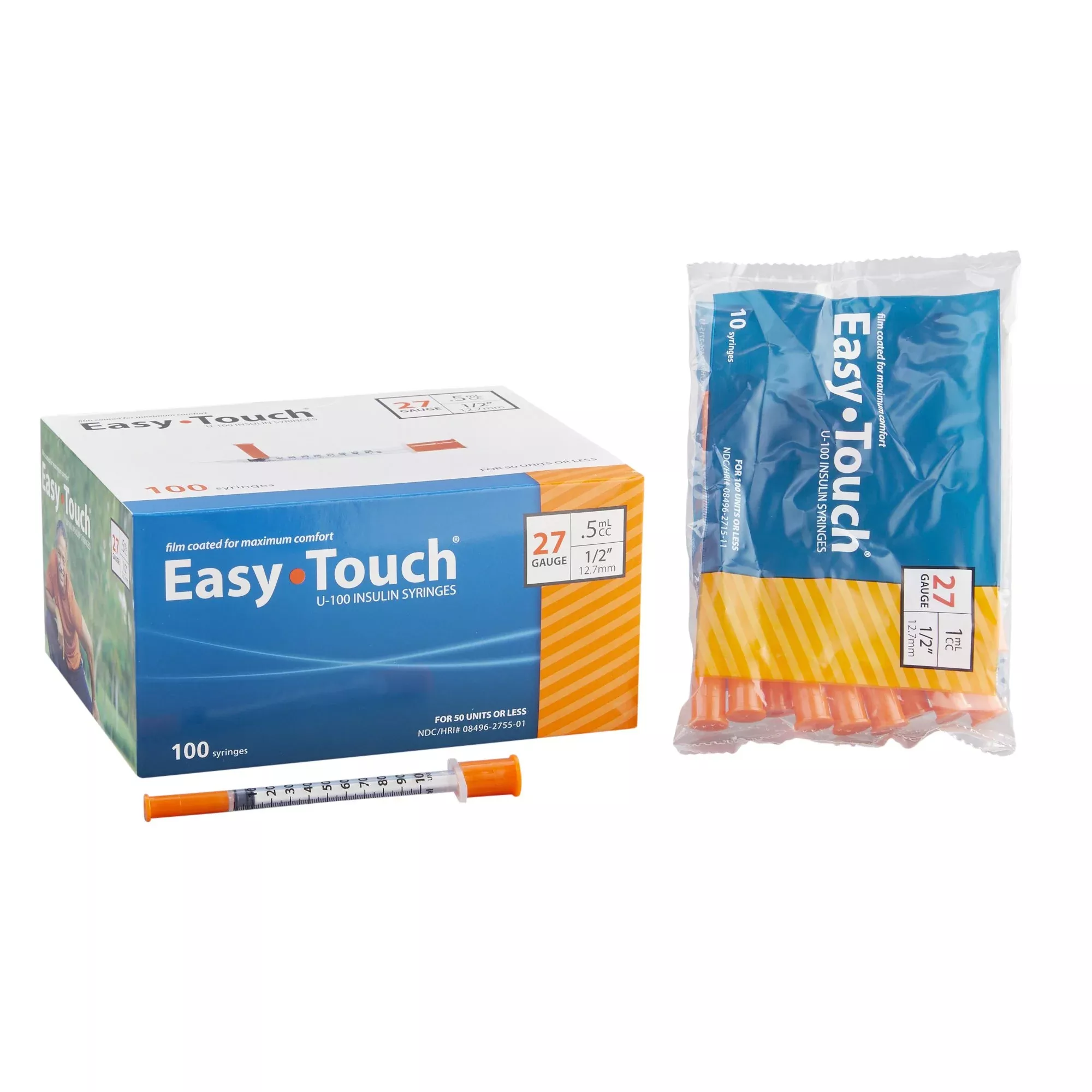 EasyTouch Insulin Syringe 27G x 1/2", 1 mL (100 count)