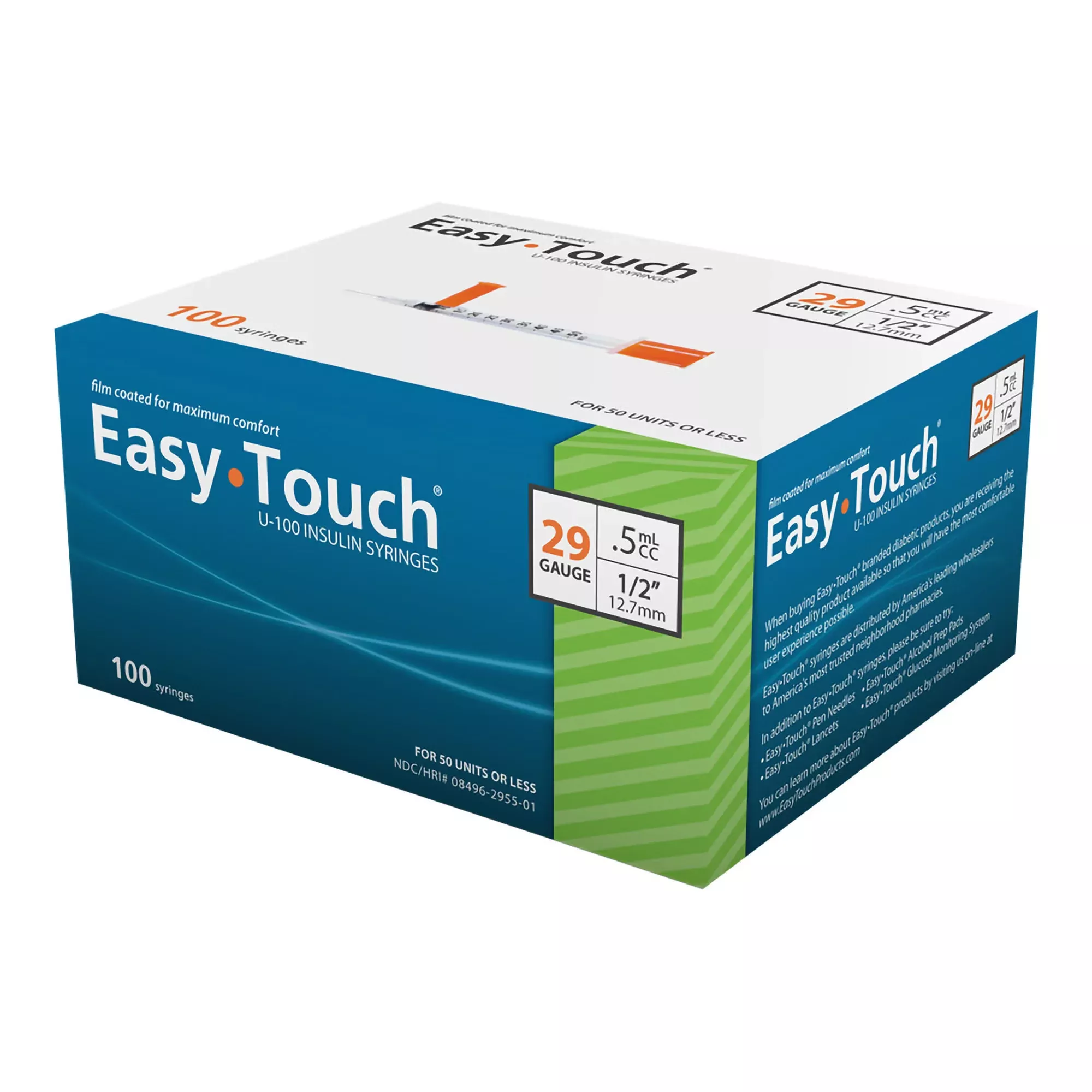 EasyTouch Insulin Syringe 29G x 1/2", 0.5 mL (100 count)