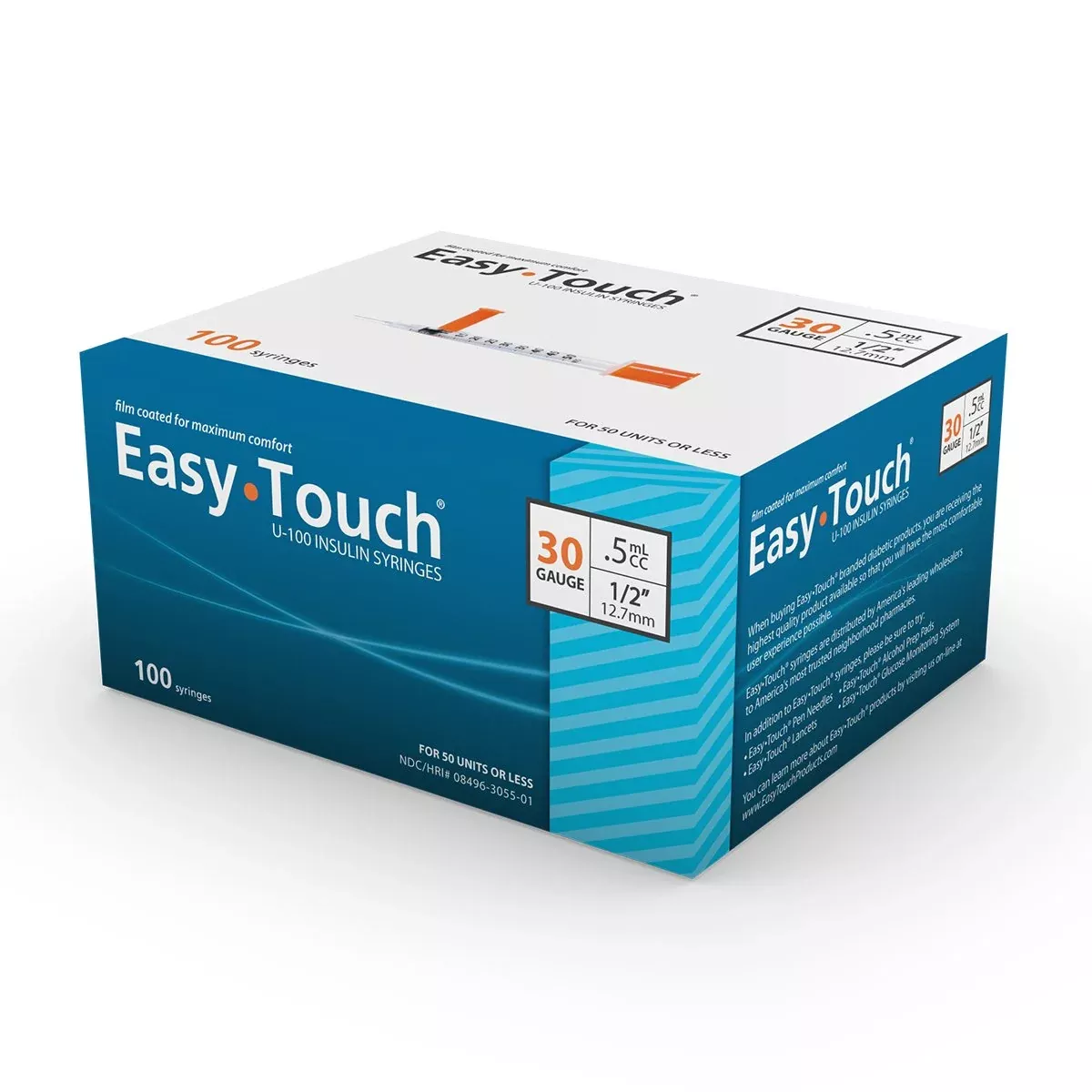 EasyTouch Insulin Syringe 30G x 1/2", 0.5 mL (100 count)