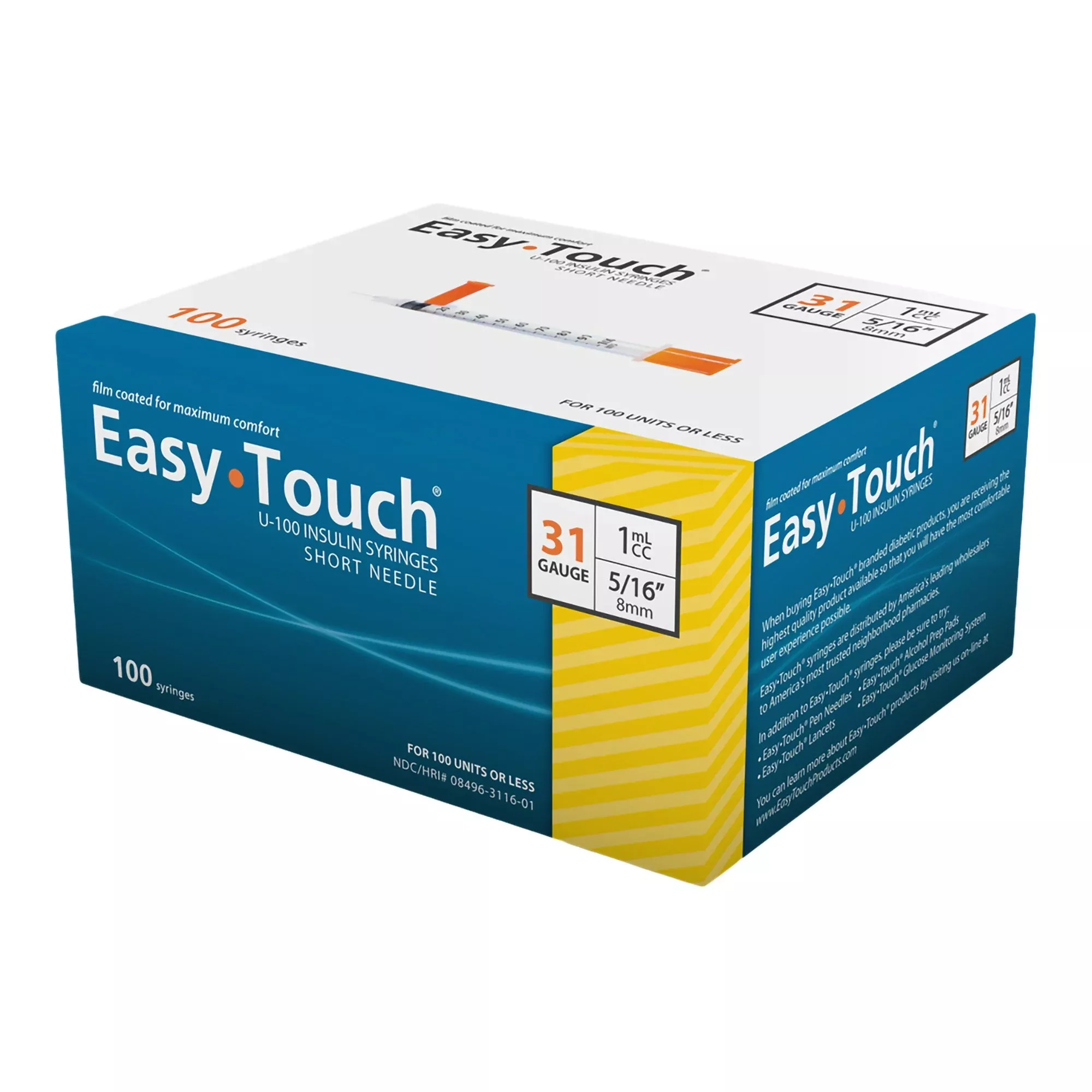 EasyTouch Insulin Syringe 31G x 5/16", 1 mL (100 count)