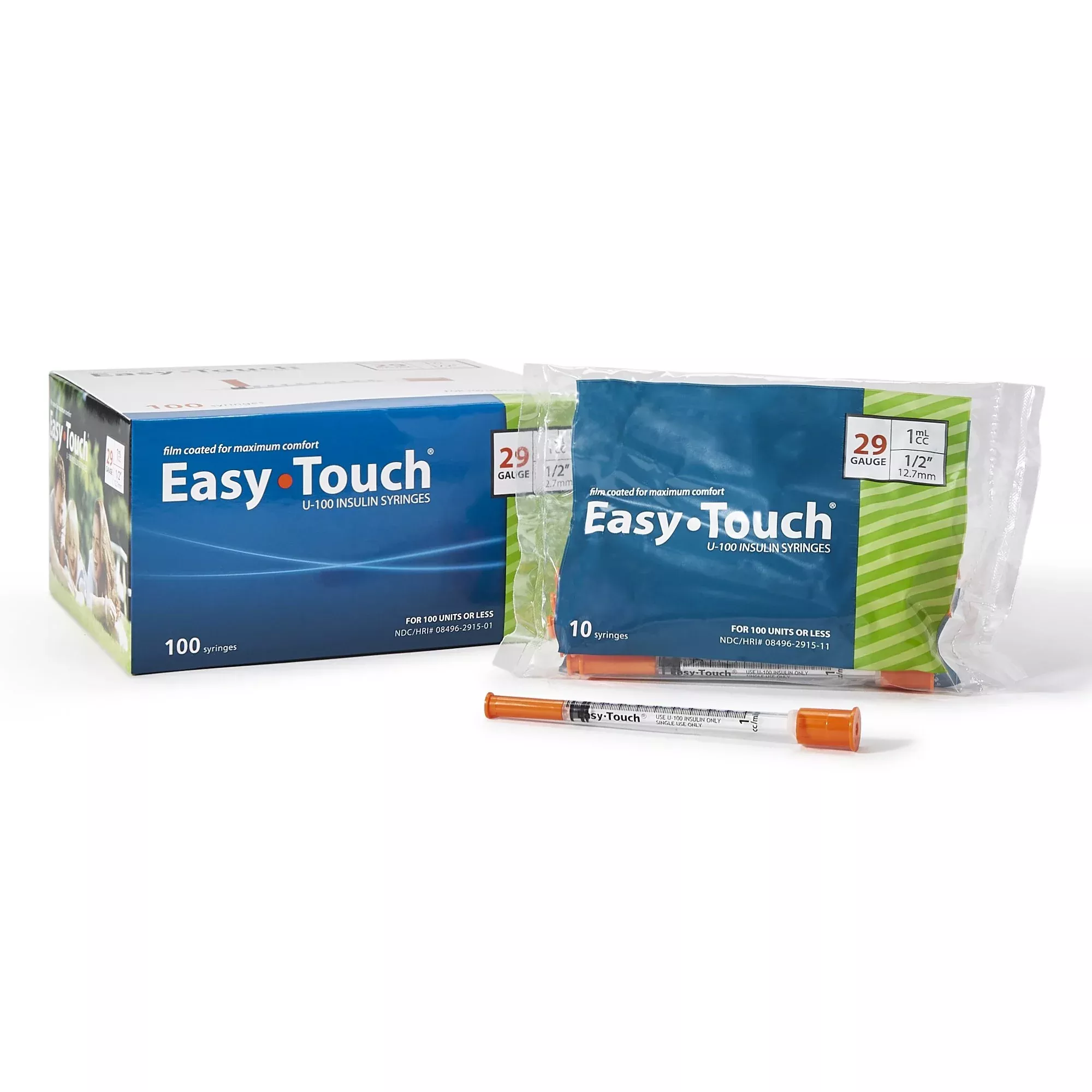 EasyTouch™ Standard Insulin 1cc Syringe with Needle, 29 Gauge, 1/2 Inch Length