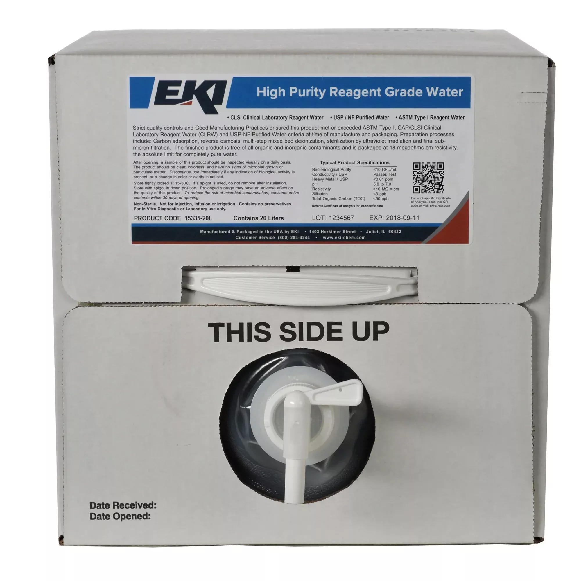 Ek Industries Inc Deionized Water Chemistry Reagent, 20 Liter Cubitainer