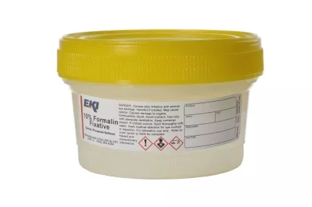 Ek Industries Inc Prefilled Formalin Container Quickfix™ Polypropylene 125 mL Fill in 250 mL (8.5 oz.) Screw Cap Warning Label / Storage Instructions NonSterile - M-1037203-3226 - Case of 24