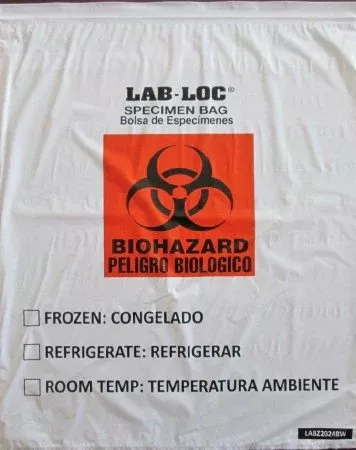 Elkay Plastics Specimen Transport Bag with Document Pouch Lab-Loc 20 X 24 Inch LDPE Zip Closure Biohazard Symbol / Storage Instructions NonSterile - M-978539-893 - Case of 100