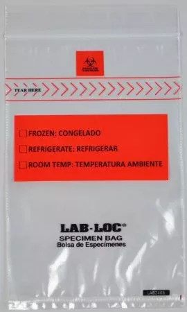 Elkay Plastics Specimen Transport Bag with Document Pouch Lab-Loc 4 X 6 Inch LDPE Zip Closure Biohazard Symbol / Storage Instructions NonSterile - M-978540-3815 - Case of 1000