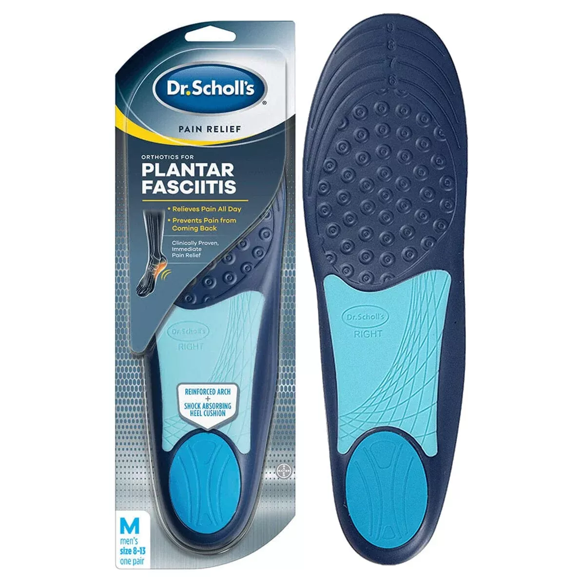 Emerson Dr. Scholl's Pain Relief Orthotic, Size 8 to 13, Male, for Plantar Fasciitis, One Pair