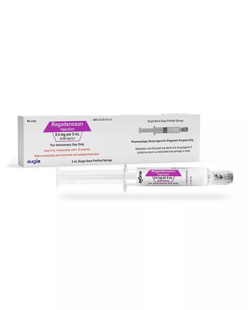 Eugia Pharmaceuticals, Regadenoson Injection, 0.4mg/5mL, 0.08mg/mL, Prefilled Syringe, 5mL, Each, 55150-0443-01