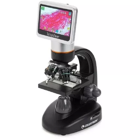 Fisher Scientific Celestron™ TetraView Microscope Rotating LCD Head Achromatic 4X, 10X, 20X, 40X 100 to 240V, 50/60Hz Mechanical Stage - M-1012555-4038 - Each