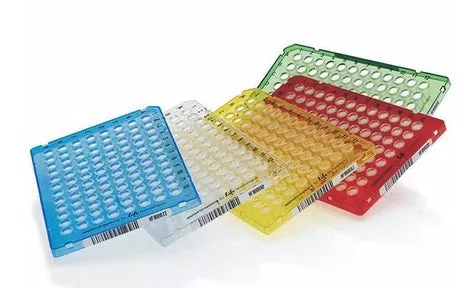 Fisher Scientific PLATE, REACTION OPTICAL 96-WELL MULTICOLOR W/BARCODE (5/CS) - M-1109741-3685 - Case of 5