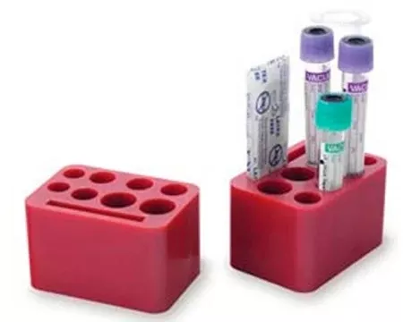 Fisher Scientific Tube Holder Red, Plastic, 8 Various Circular Holes, 1 Slit - M-567531-732 - Each
