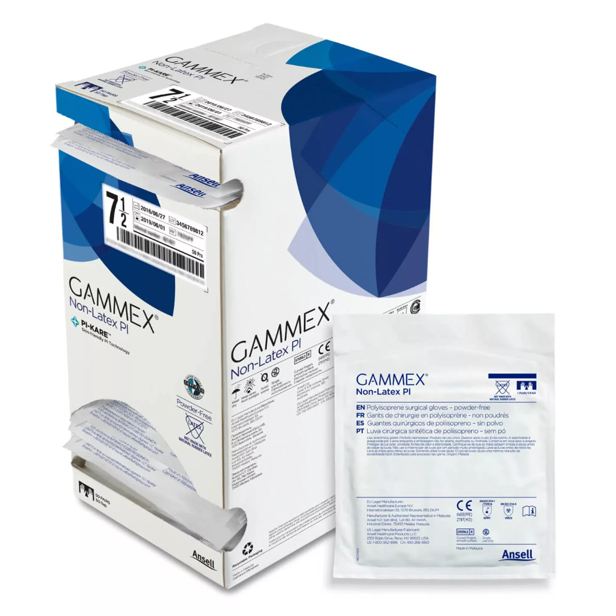Gammex Non-Latex PI Micro Polyisoprene Surgical Glove, Size 7.5, White