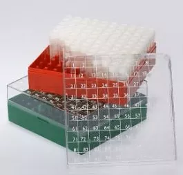 Globe Scientific Cryo Storage Box BioBOX™ 52 X 132 X 132 mm Red Polycarbonate 100 Vial Capacity - M-1083541-4609 - Box of 5