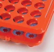 Globe Scientific Low Profile Test Tube Rack 50 Place Up to 17 mm Tube Size Orange 2 X 5-1/2 X 10 Inch - M-887685-2051 - Each