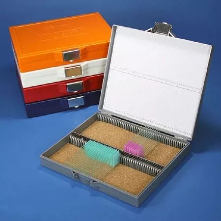 Globe Scientific Slide Box 100 Slides, White, With Cork Lined and Stainless Steel Lock - M-922308-4329 - Each