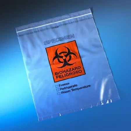 Globe Scientific Specimen Transport Bag with Document Pouch 12 X 15 Inch Polyethylene Zip Closure Biohazard Symbol / Storage Instructions NonSterile - M-896192-1484 - Case of 500