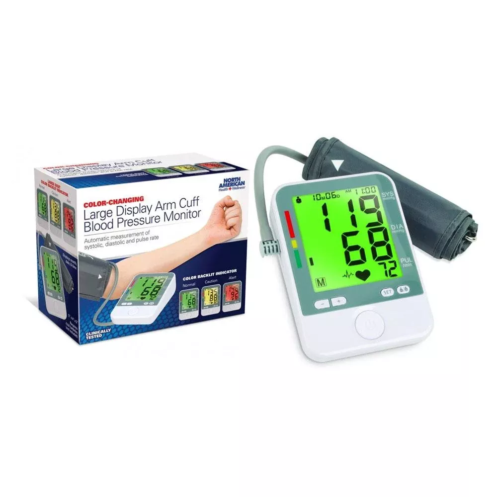 Jobar Color-Coded Arm Cuff Blood Pressure Monitor with Backlit Hypertension Indicator