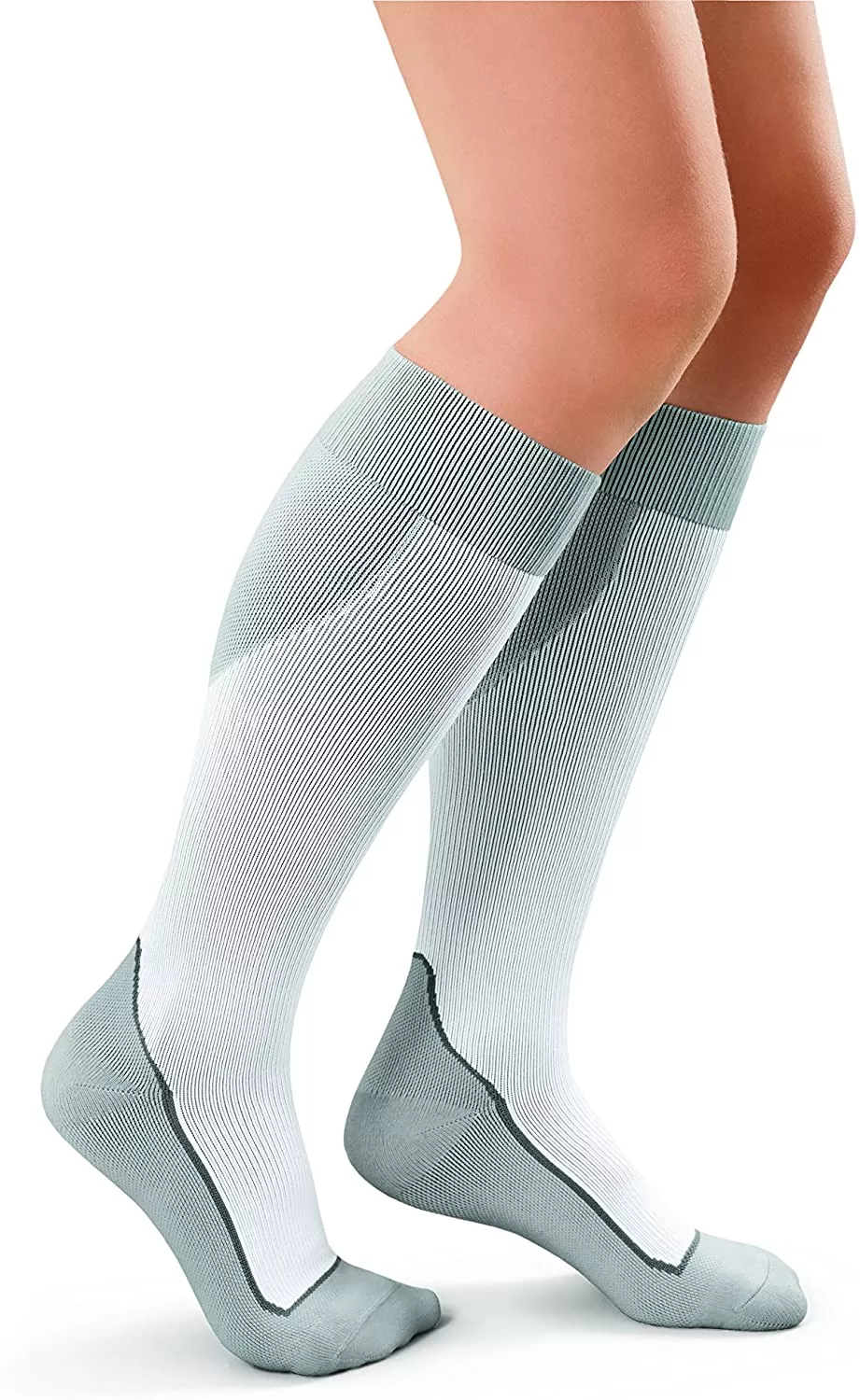 Jobst Sport Sock Knee-High, 15-20, Closed, White/Grey, Large