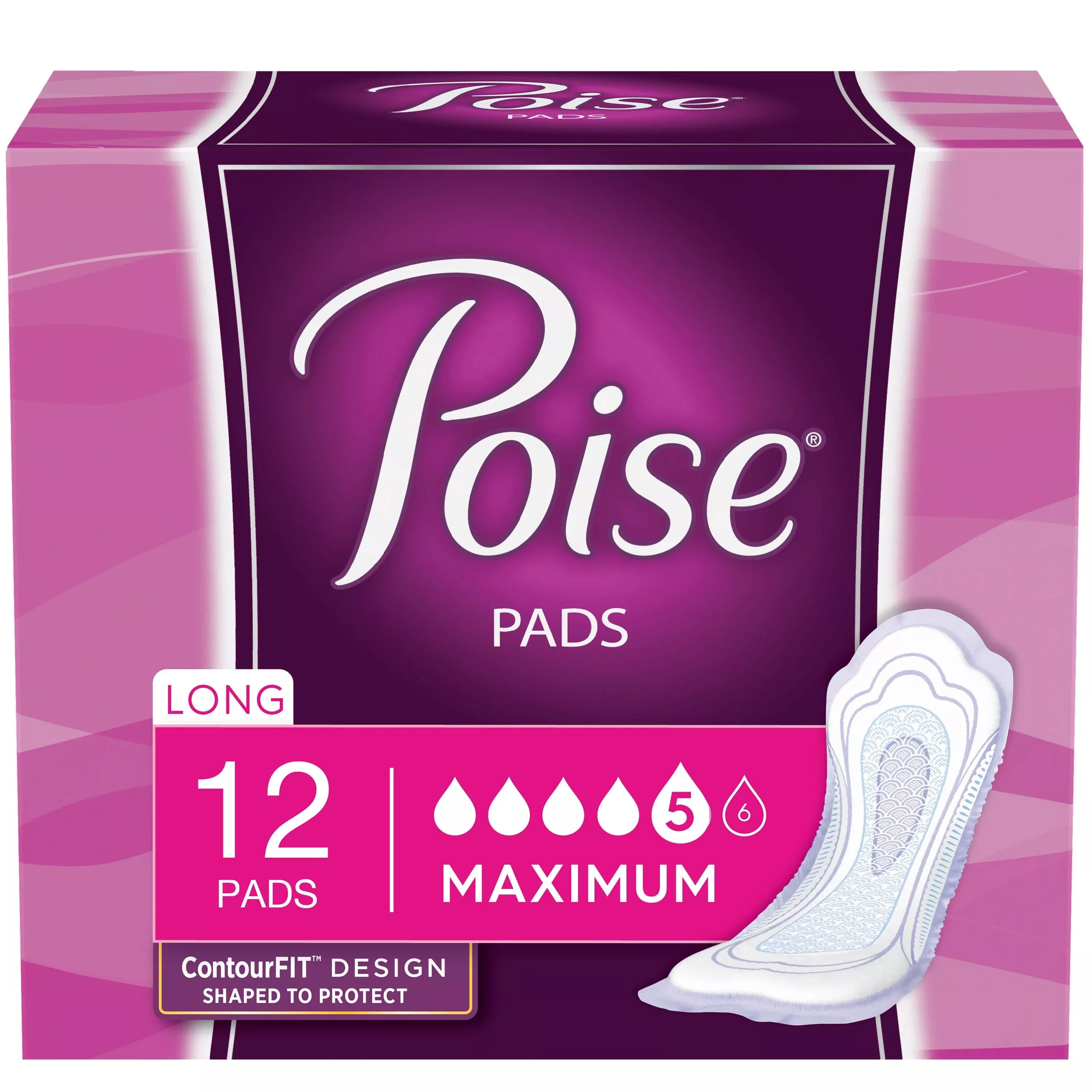 Kimberly Clark Depend Poise Incontinence Pad, Maximum Absorbency, Long, 14.06''