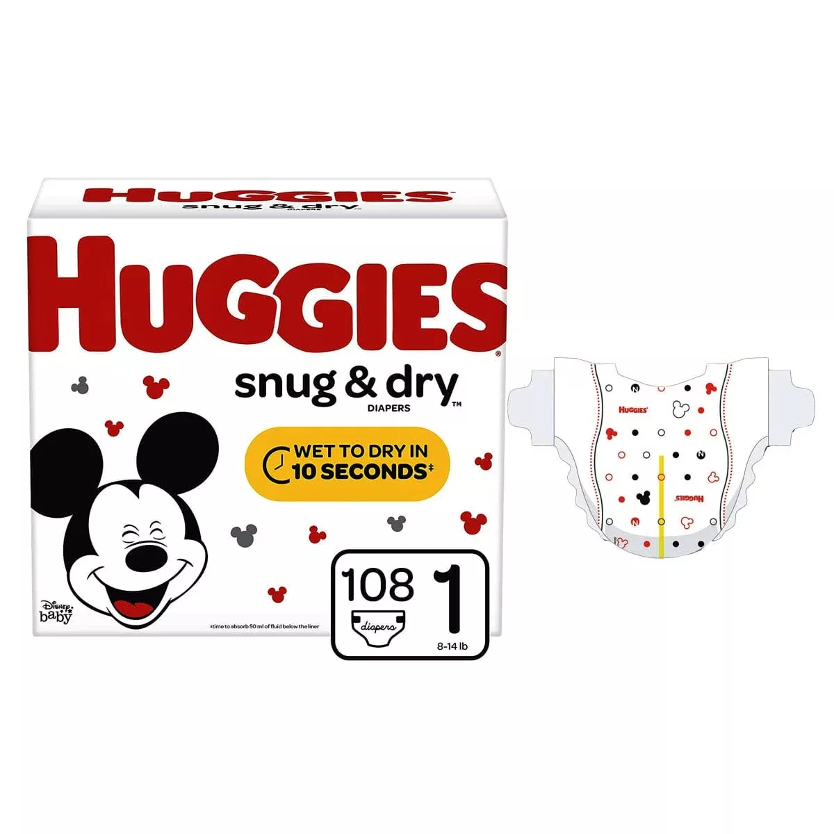 Kimberly Clark HUGGIES Snug and Dry™ Baby Diaper, Size 1, Big Pack, 108 Count - Discontinued by Manufacturer