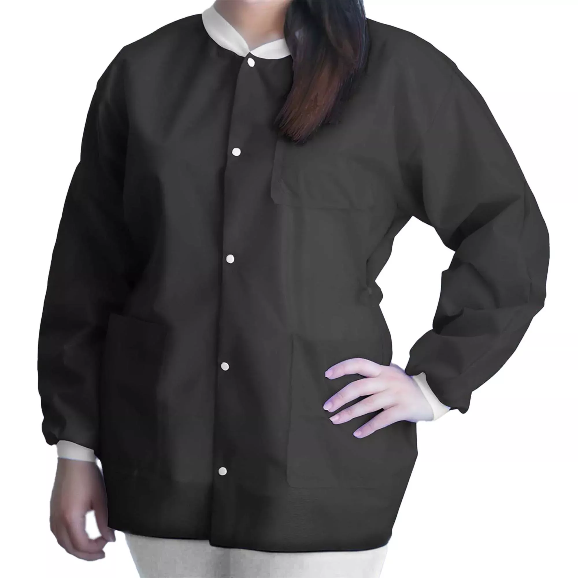 Lab Jacket FitMe™ Black 2X-Large Hip Length 3-Layer SMS Disposable
