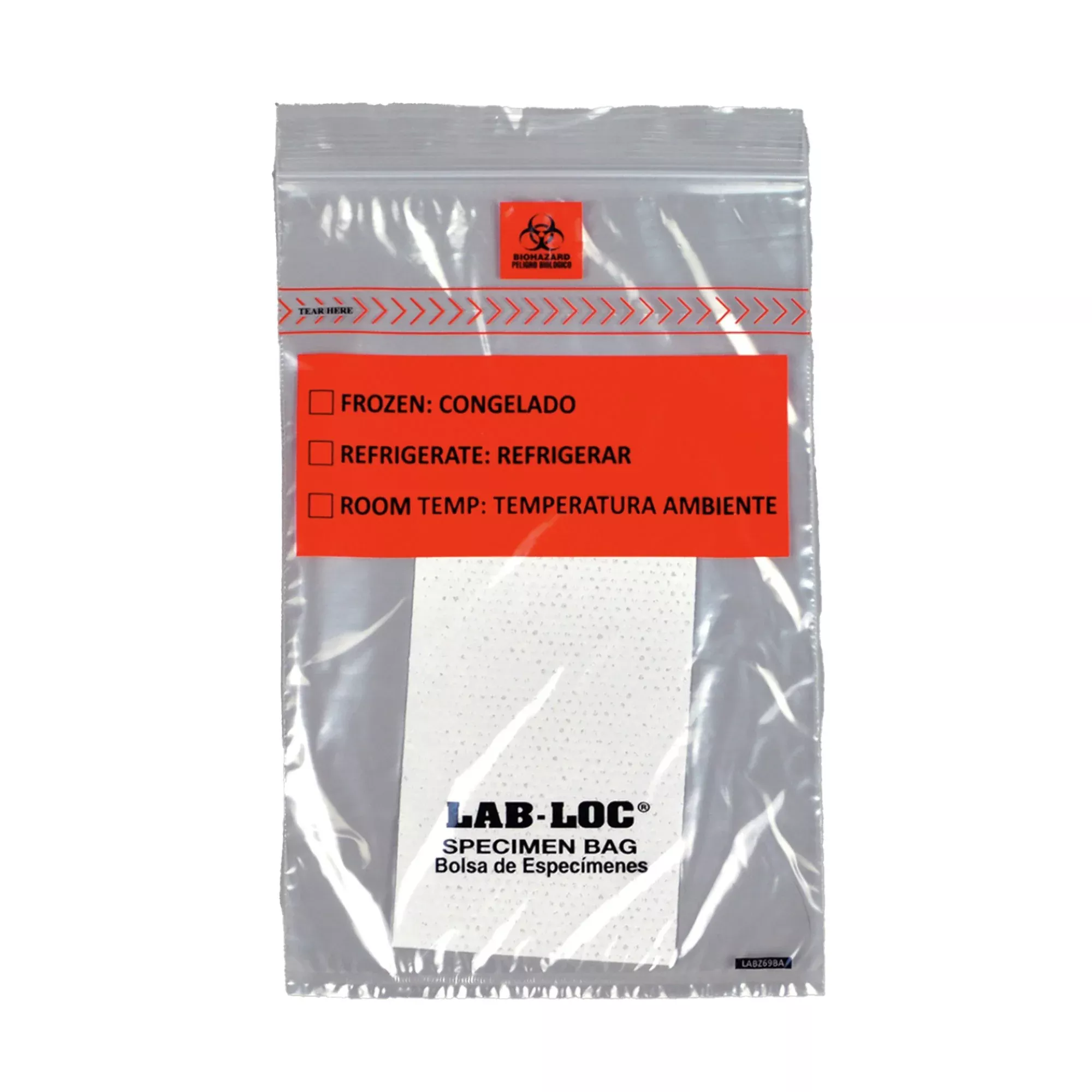 Lab-Loc Specimen Transport Bag, Document Pouch, Absorbent Pad, Zip Close, 6 x 9