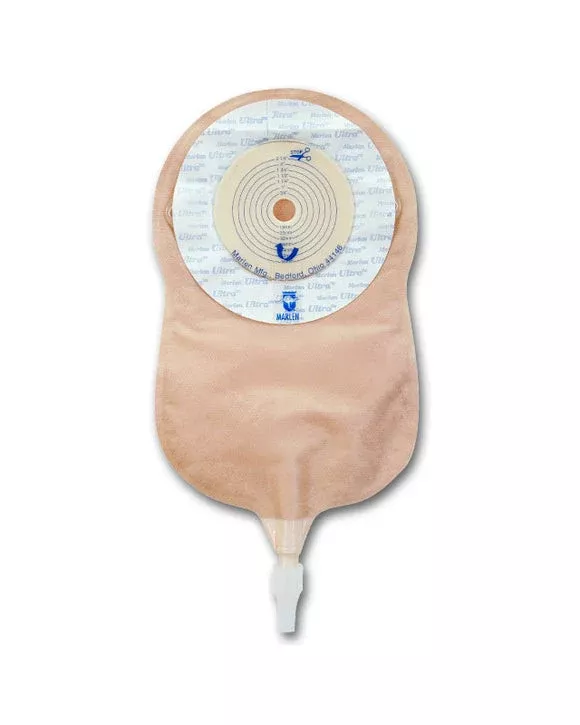 Marlen Manufacturing UltraLite™ One-piece Urostomy Pouch with Skin Shiled™ Flat Adhesive Skin Barrier and E-Z Drain Valve 1" Opening, 9-1/4" L x 5-3/4" W, Transparent, 16Oz, Odor-proof