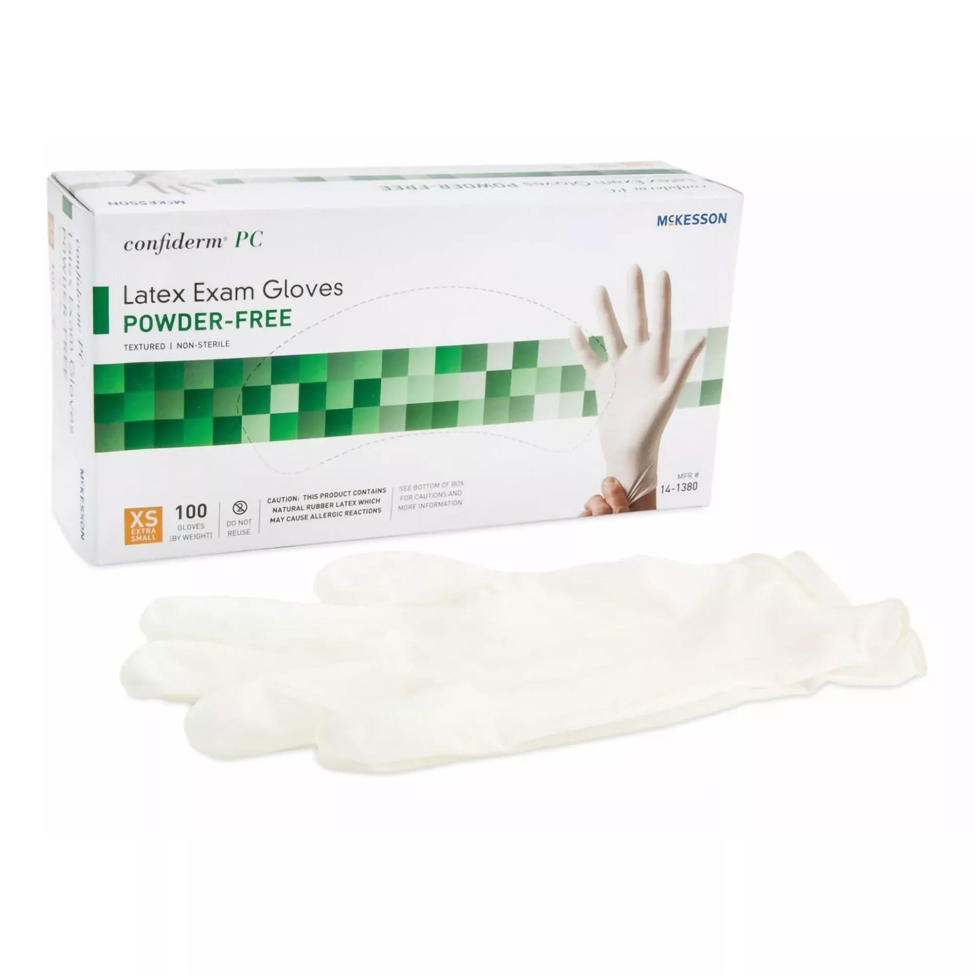 McKesson 14-1380 Confiderm Latex Exam Glove, Extra Small, Ivory