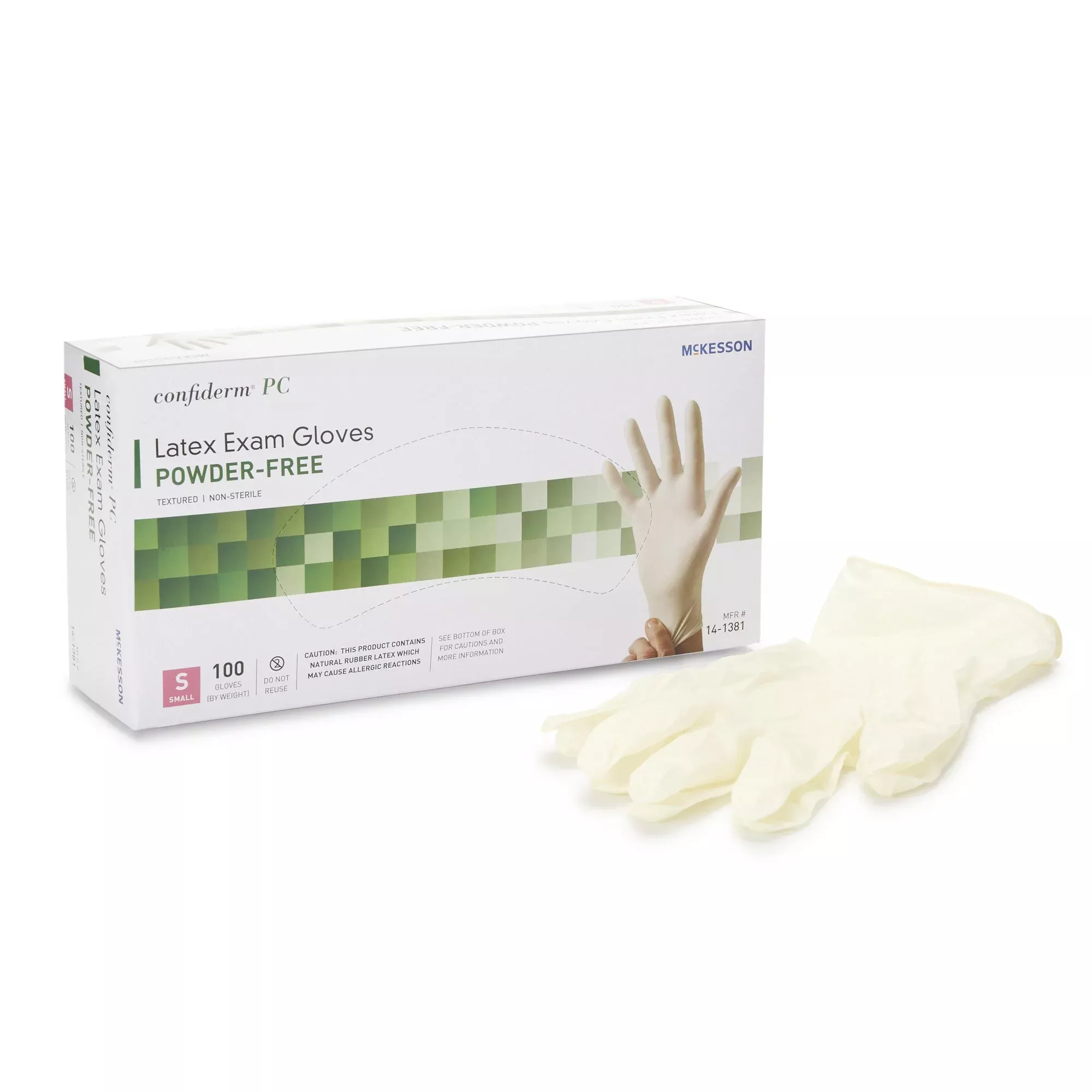 McKesson 14-1381 Confiderm Latex Exam Glove, Small, Ivory