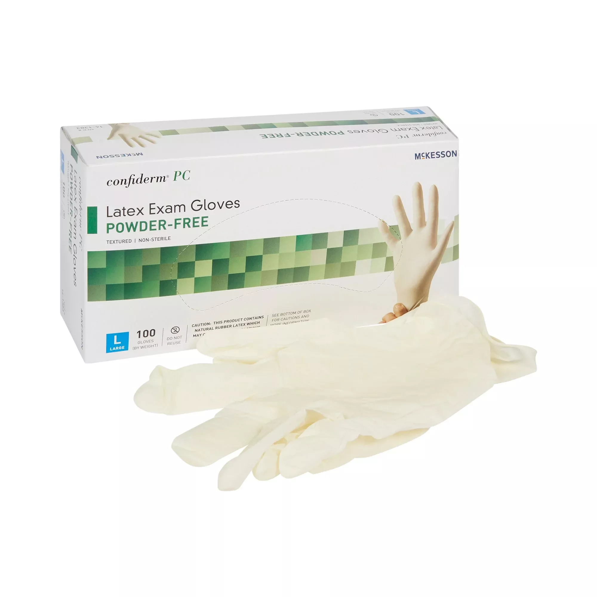 McKesson 14-1383 Confiderm Latex Exam Glove, Large, Ivory