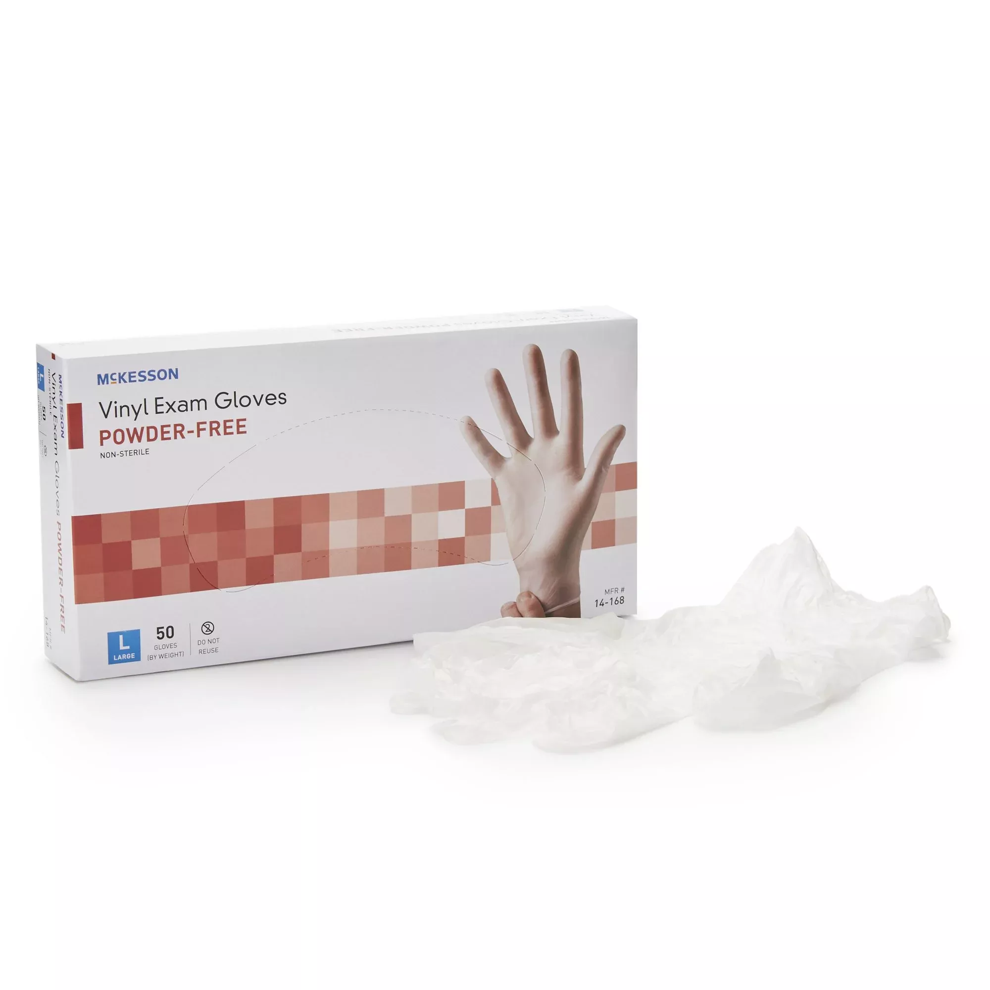 McKesson 14-168 Confiderm Vinyl Exam Glove, Large, Clear