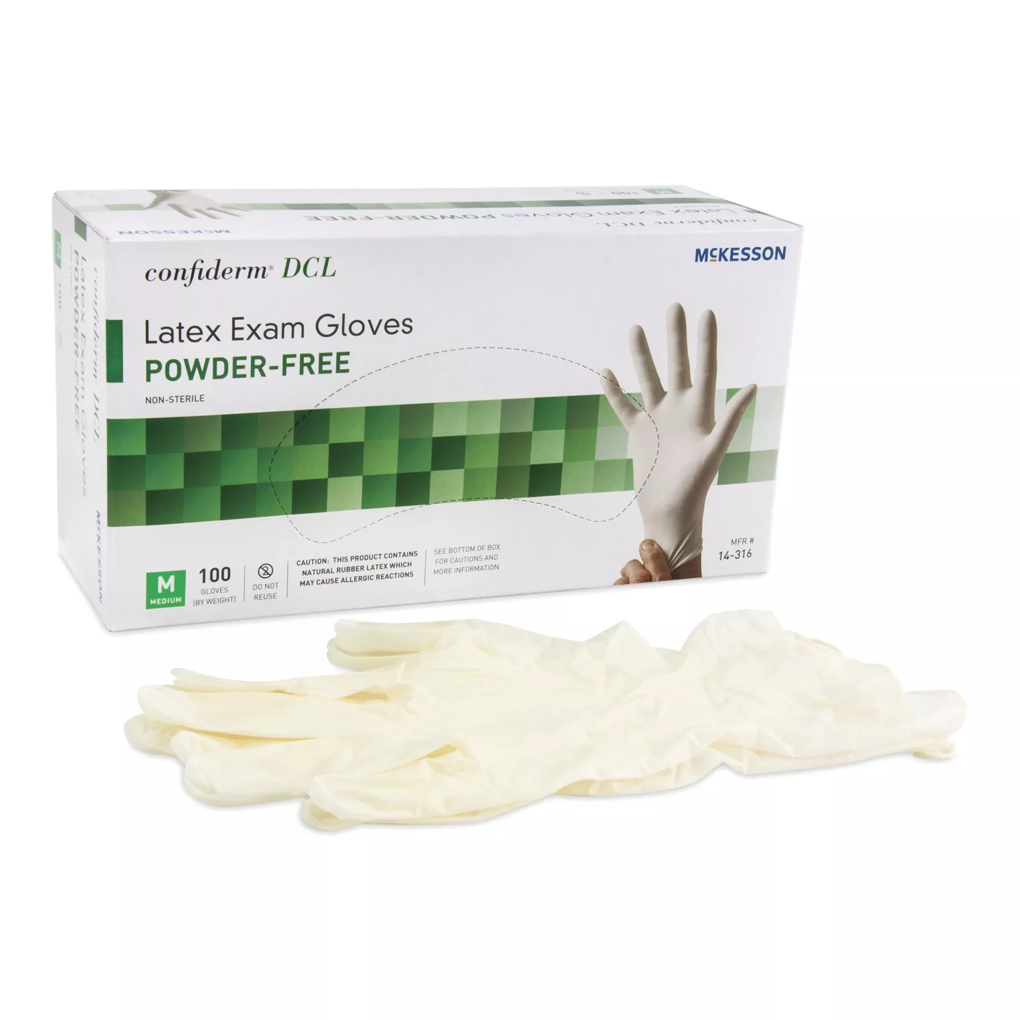 McKesson 14-316 Confiderm Latex Exam Glove, Medium, Ivory