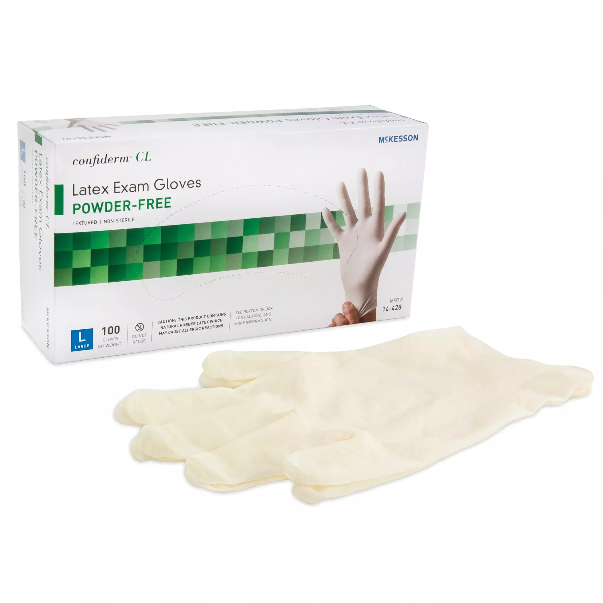 McKesson 14-428 Confiderm CL Latex Exam Glove, Large, Ivory