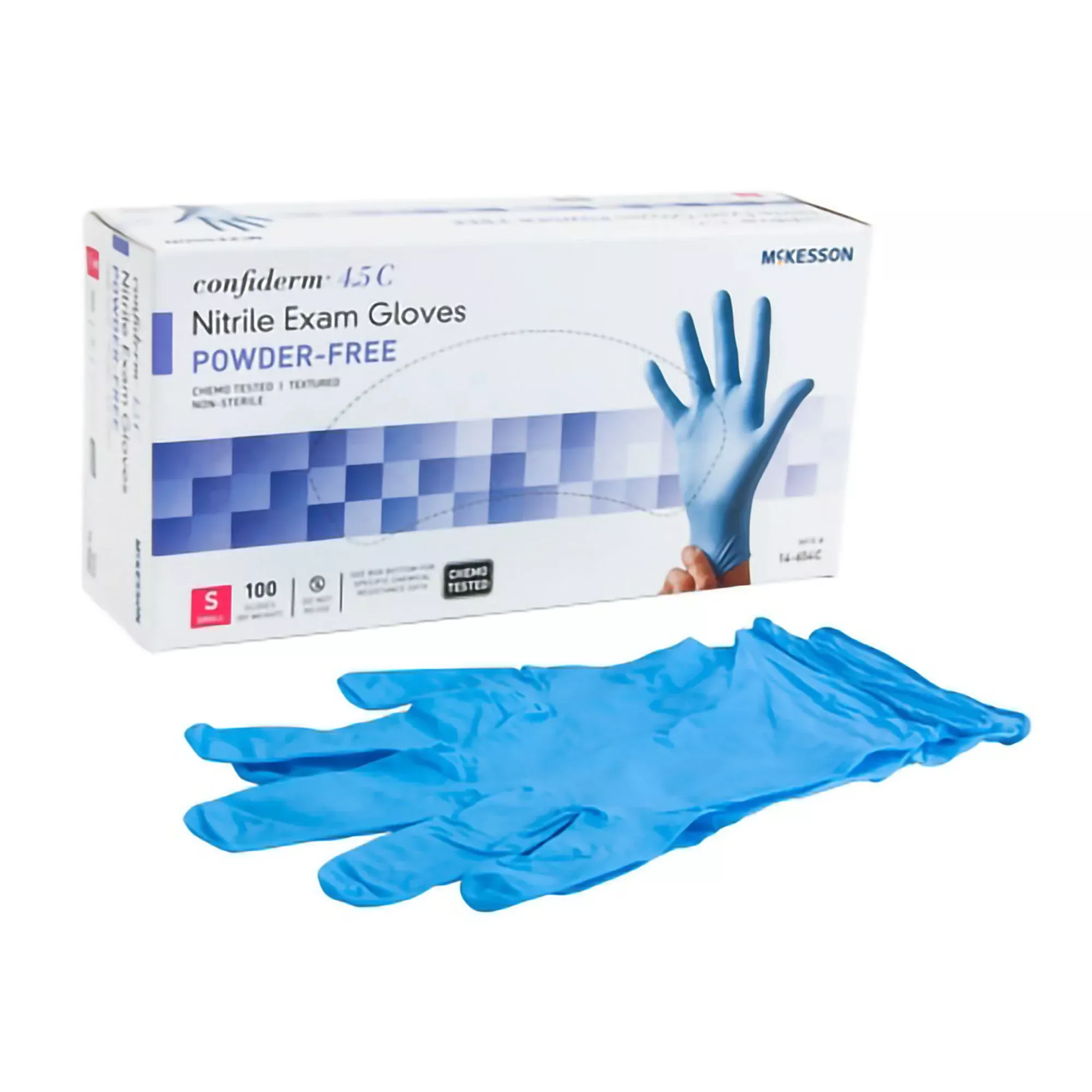McKesson 14-654C Confiderm 4.5C Nitrile Exam Glove, Small, Blue