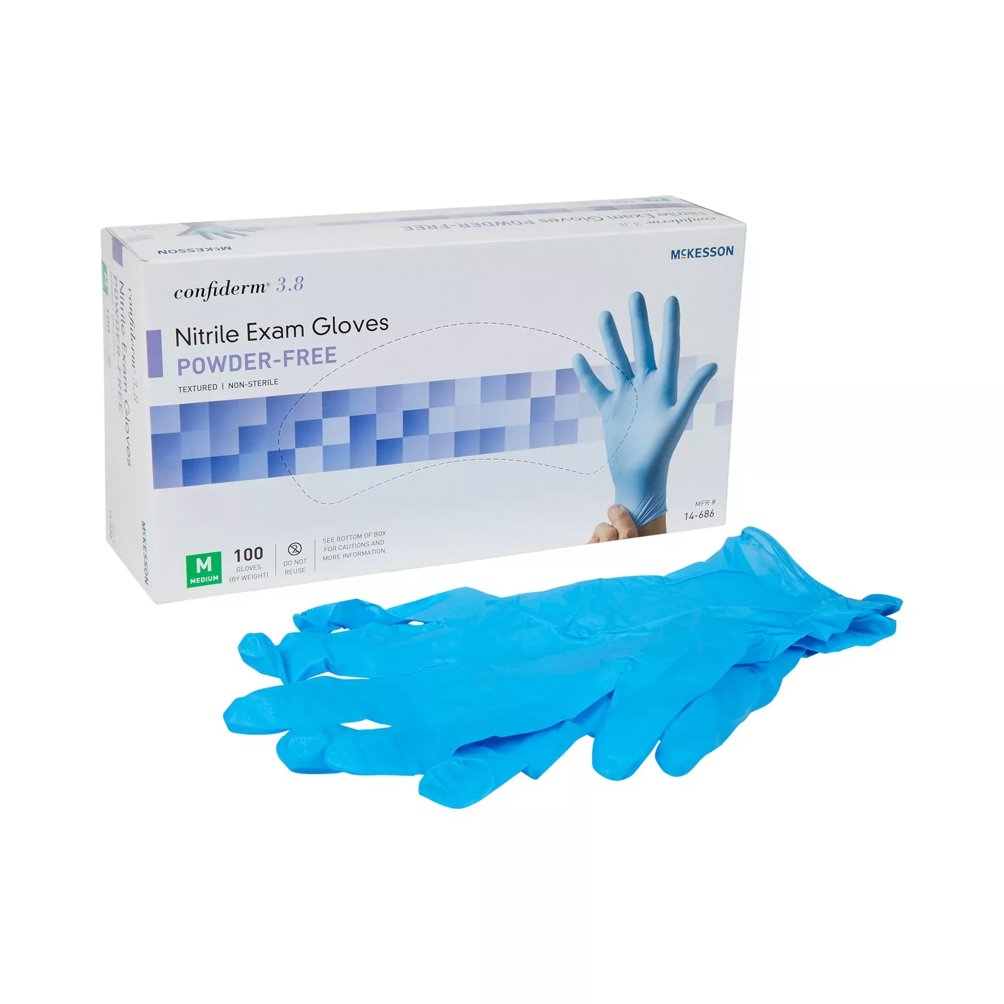 McKesson 14-686 Confiderm 3.8 Nitrile Exam Glove, Medium, Blue