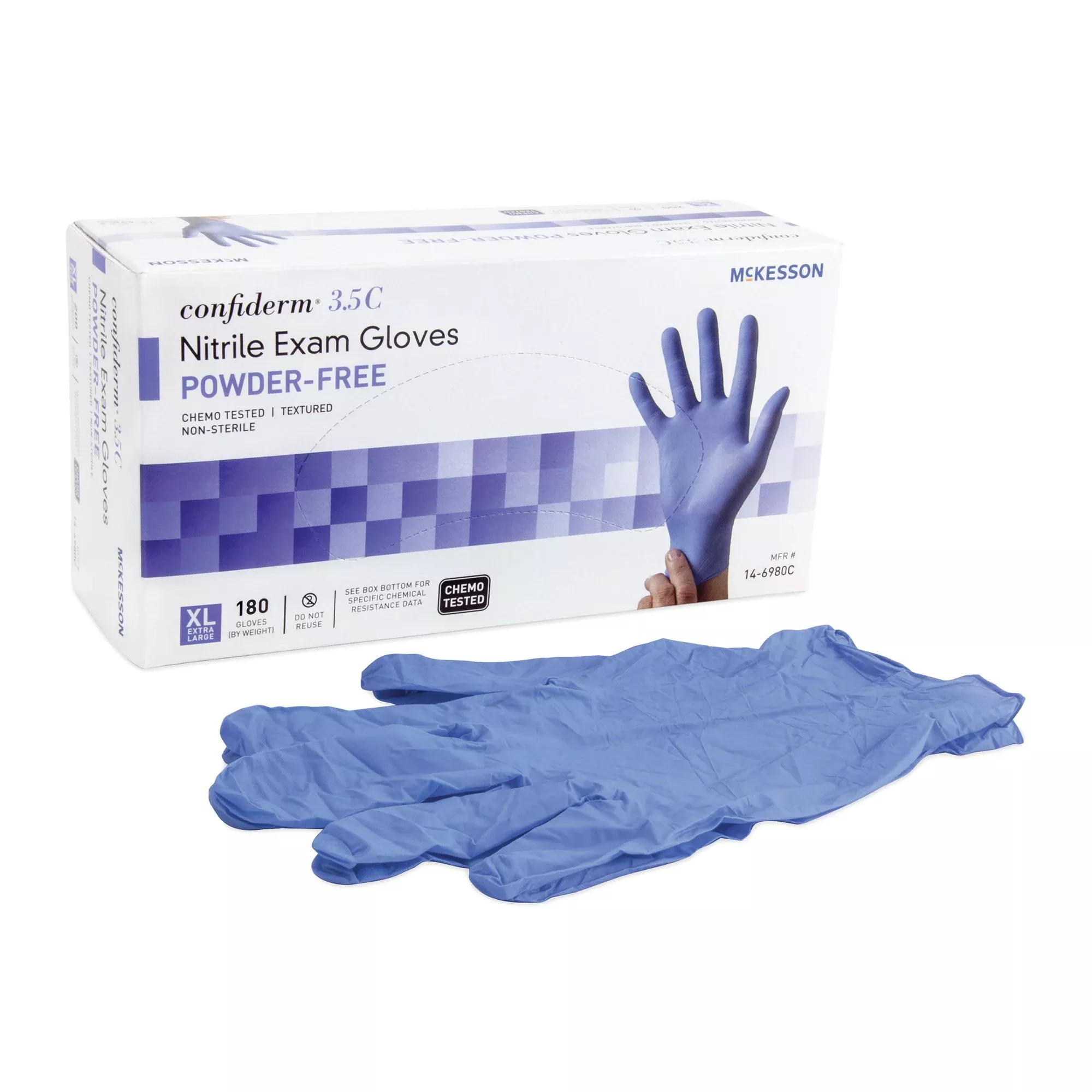 McKesson 14-6980C Confiderm 3.5C Nitrile Exam Glove, Extra Large, Blue