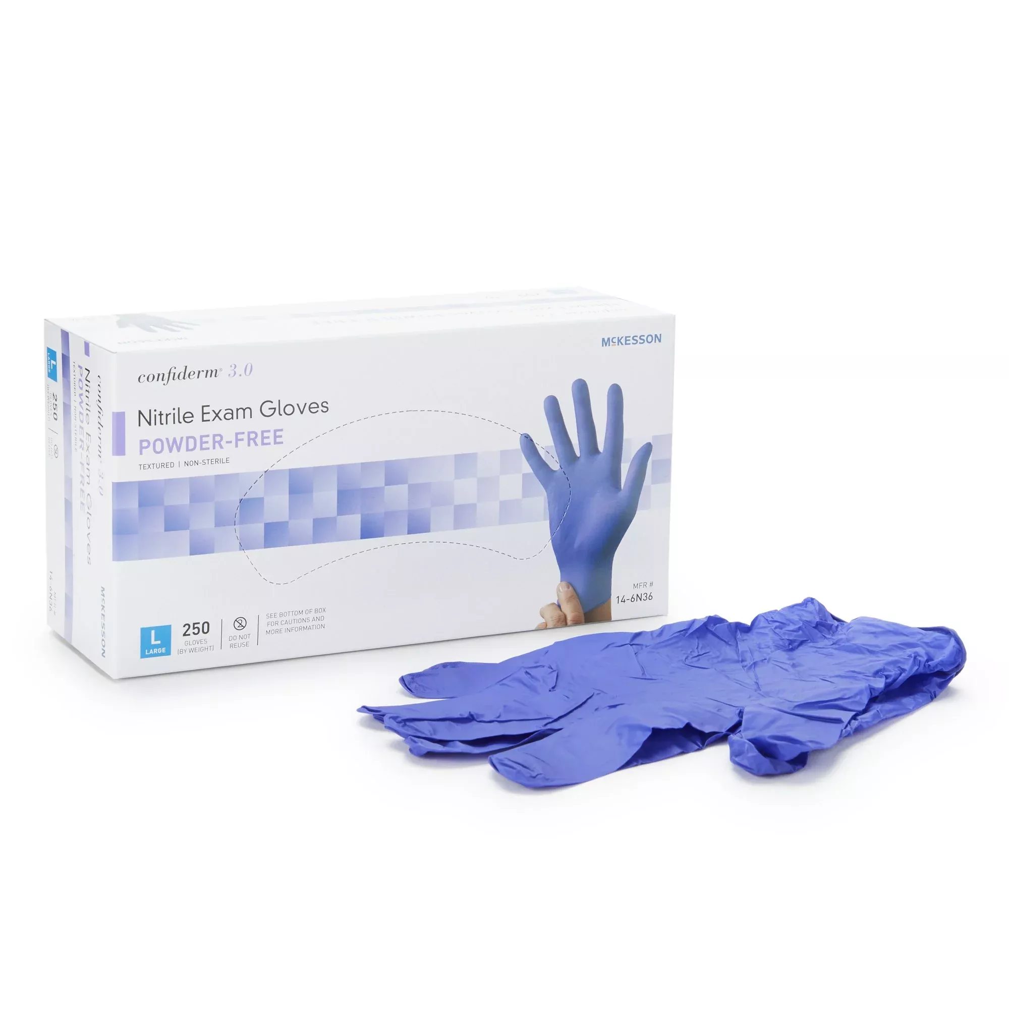 McKesson 14-6N36 Confiderm 3.0 Nitrile Exam Glove, Large, Blue