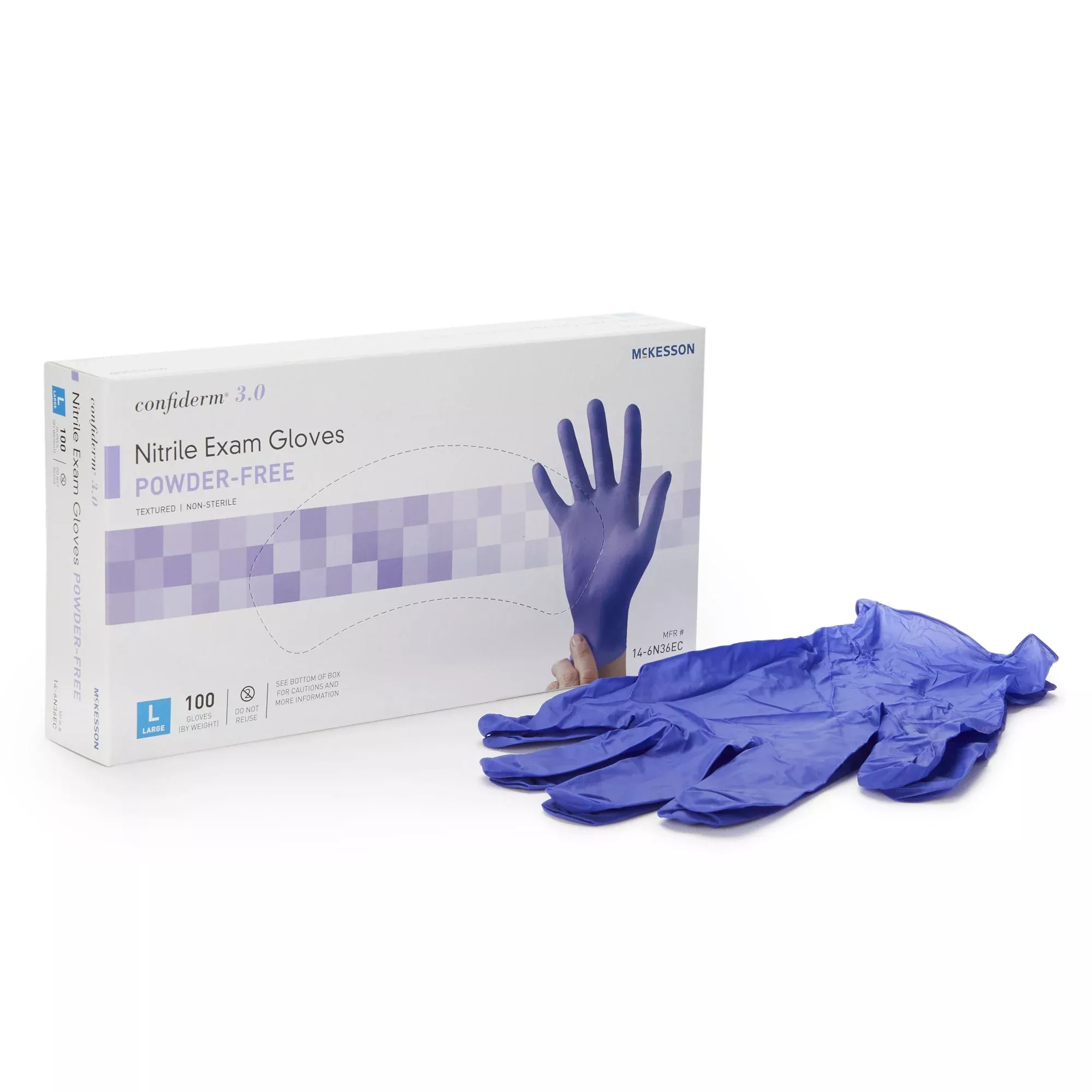 McKesson 14-6N36EC Confiderm 3.0 Nitrile Exam Glove, Large, Blue