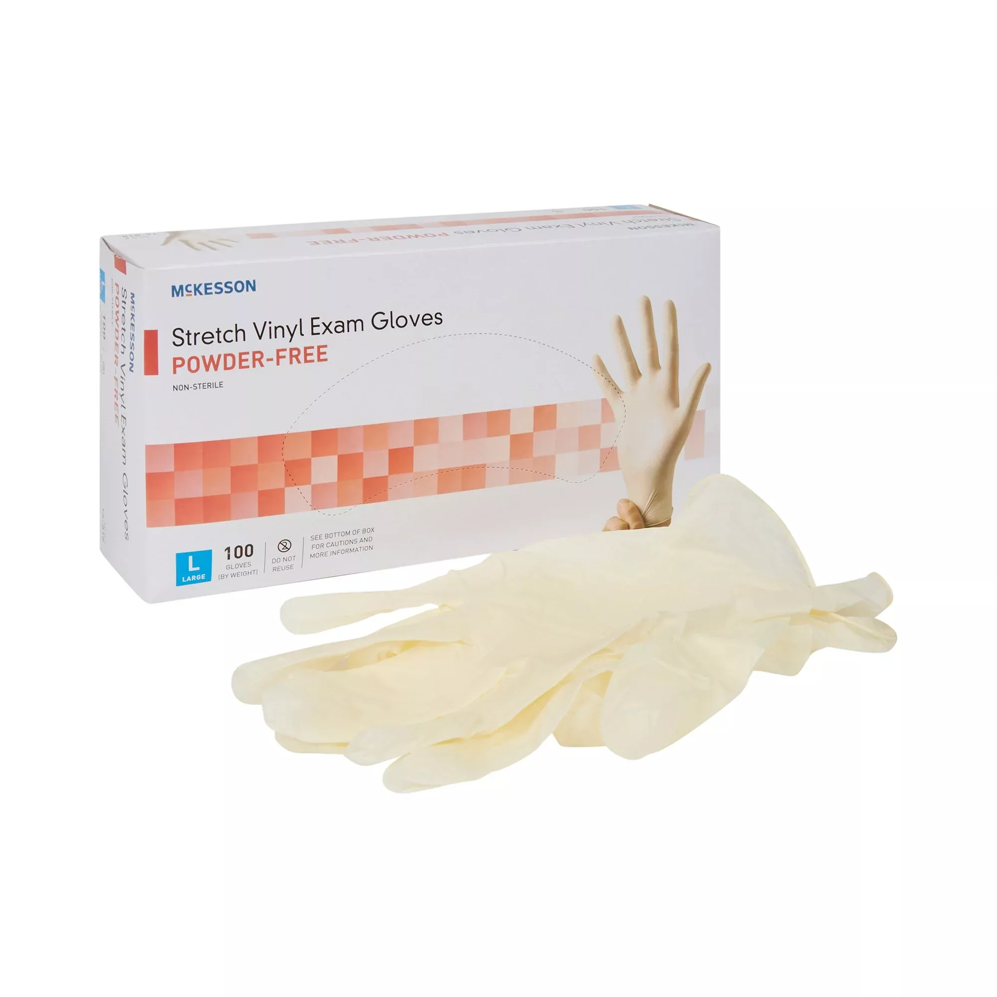 McKesson 14-818 Stretch Vinyl Exam Glove, Large, Ivory