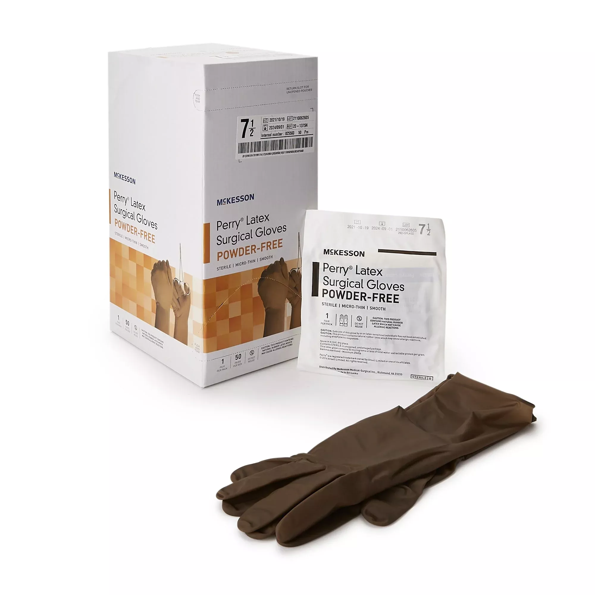 McKesson 20-1375N Perry Latex Surgical Glove, Size 7.5, Brown