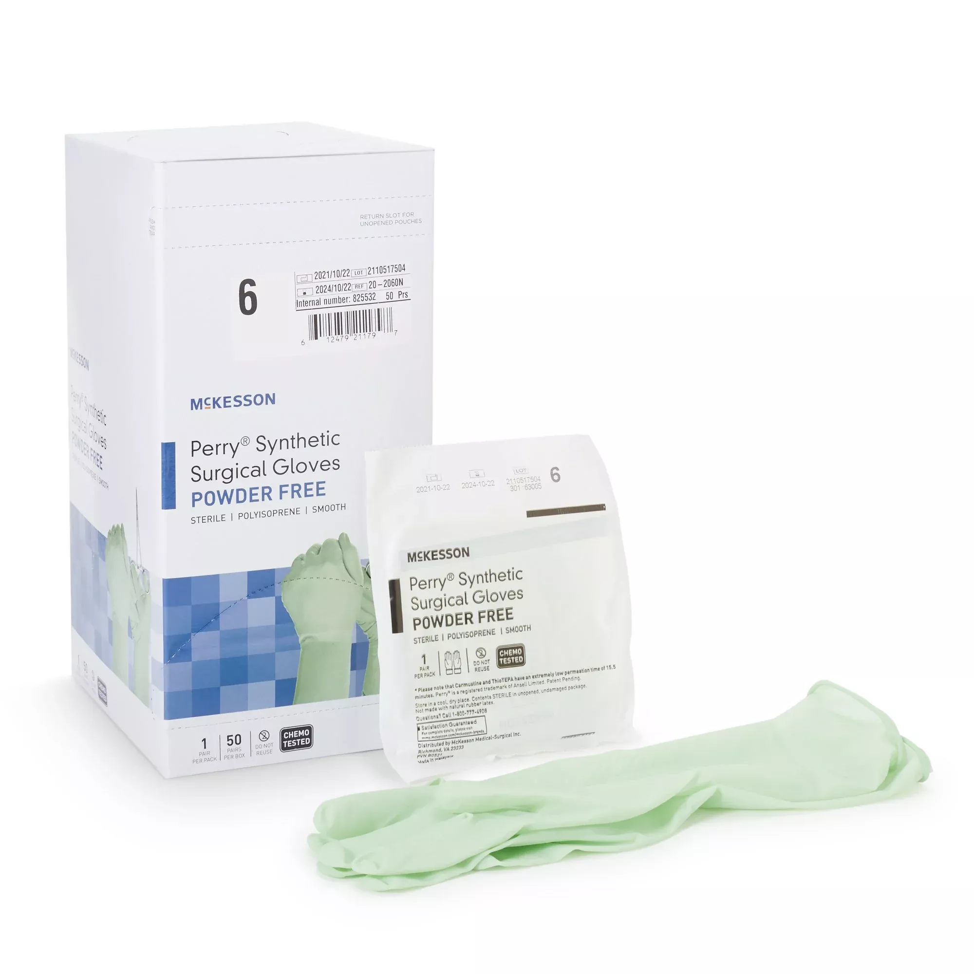 McKesson 20-2060N Perry Performance Plus Polyisoprene Surgical Glove, Size 6, Green