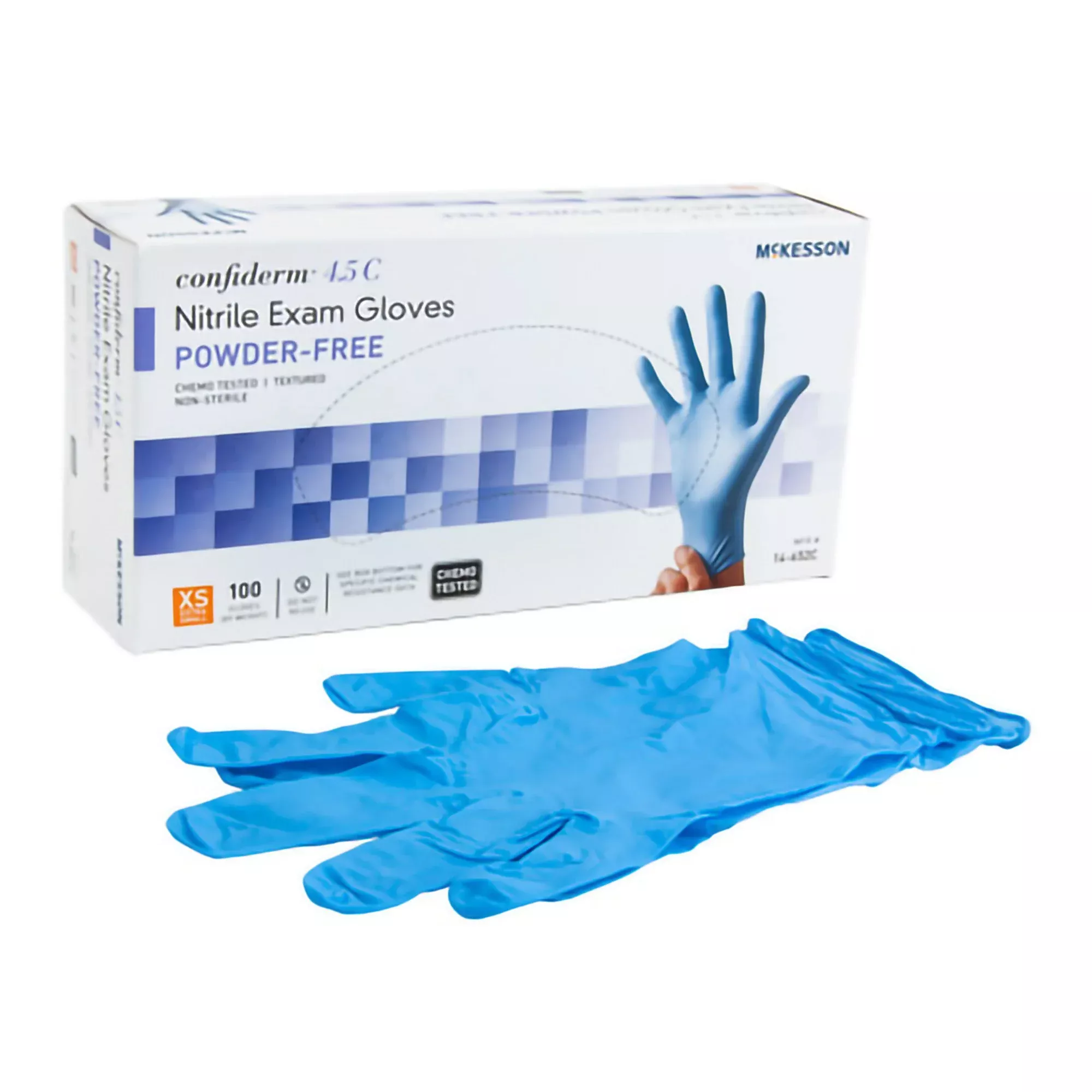 McKesson 921601 Confiderm 4.5C Nitrile Exam Glove, Extra Small, Blue